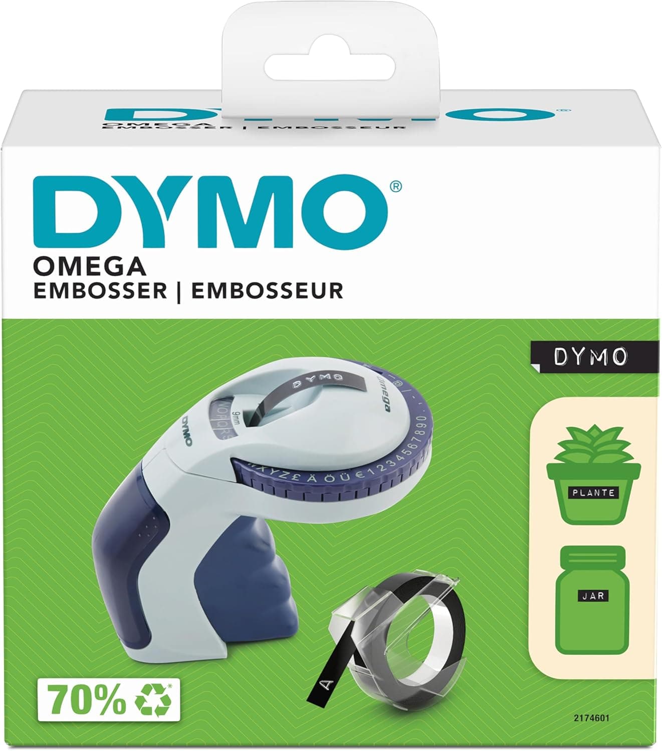 DYMO Omega kézi bélyegzős etikettkészítő forgó-kattintó rendszerrel, ergonomikus dizájn, otthoni és hobbi használatra, fekete szalag