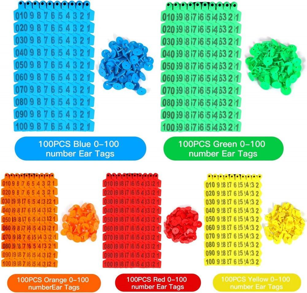 100 darabos kék műanyag állatfül címke szett, 001-100 számokkal, marhákhoz és más haszonállatokhoz - Outlet24
