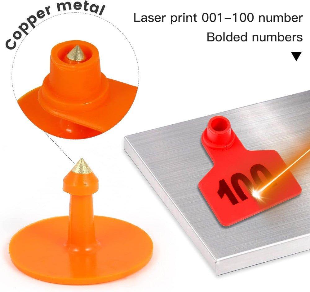 100 darabos kék műanyag állatfül címke szett, 001-100 számokkal, marhákhoz és más haszonállatokhoz - Outlet24