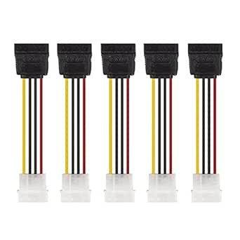 10Gtek SATA Táp Bővítő Kábel, 15Pin SATA Férfi - 4Pin Női LP4, 20cm, 5 darabos csomag - Outlet24