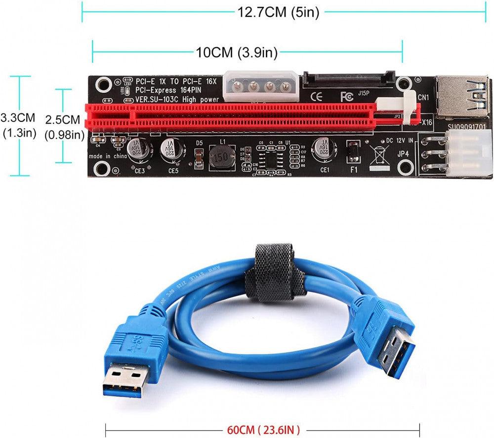 Ubit PCIe Riser kártya | 3 az 1-ben 3 energiaellátási lehetőség (6PIN/SATA/Molex) | Ethereum Bitcoin kriptovaluta bányászat - Outlet24