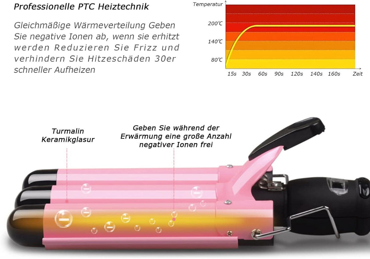 3 Hordós Hajvasaló 25mm LCD Kijelzővel és Hőálló Kesztűvel, Kerámia Tourmaline - Outlet24