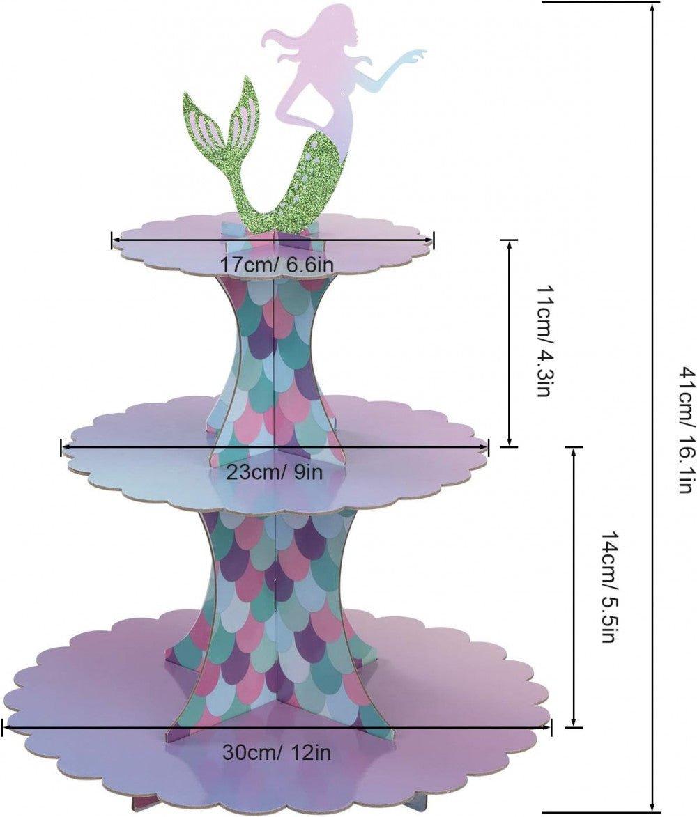 3 Szintes Karton Cupcake Állvány, Esküvői, Születésnapi és Babaváró tortaállvány, Tengeri Hableány Színben - Outlet24