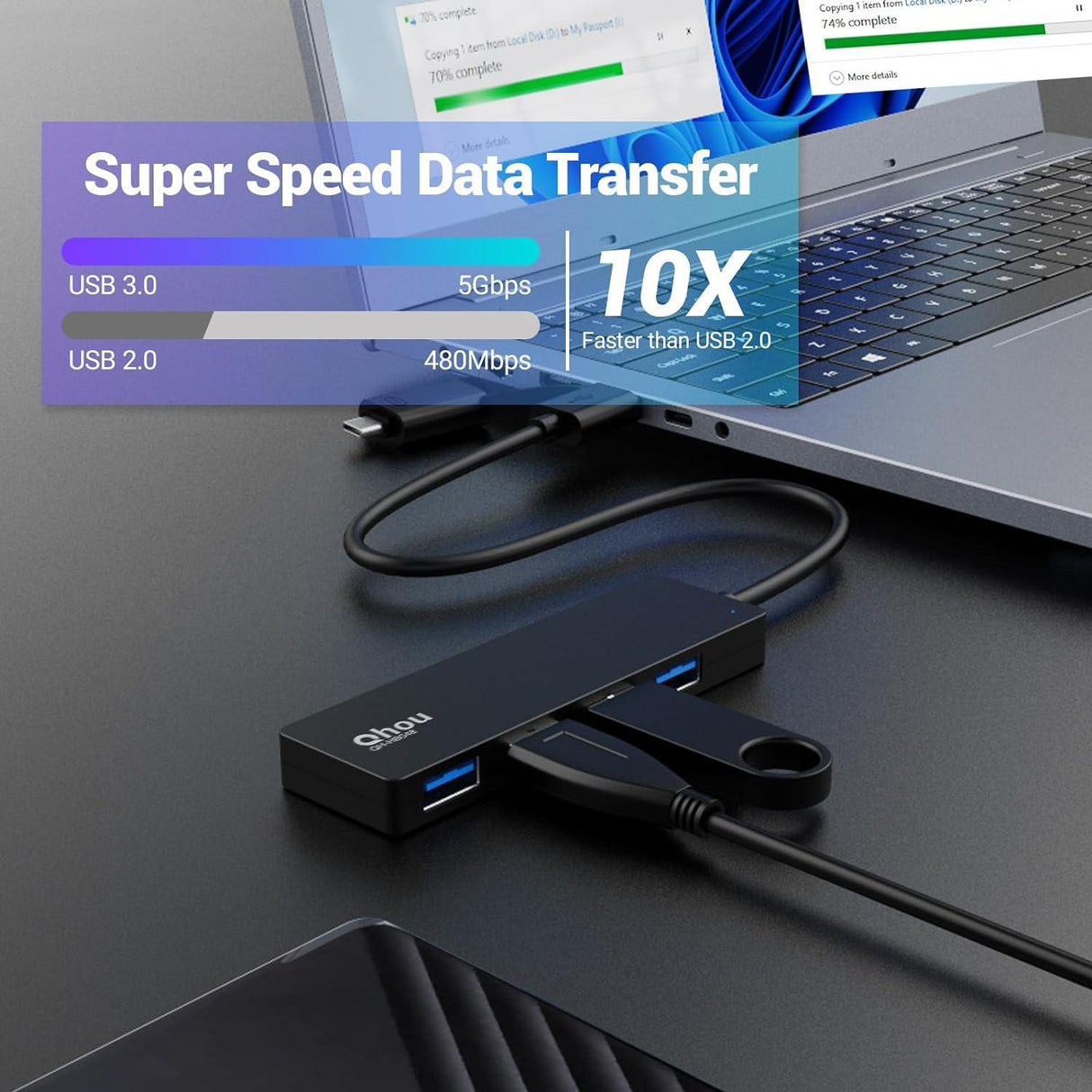 4 Port USB 3.0 Ultra-Slim Hub - Magas Sebességű Adapter PC, MAC, MacBook - Outlet24