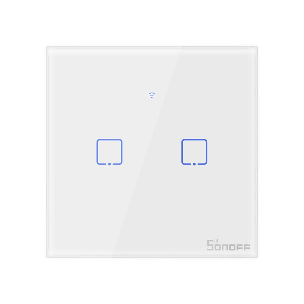 SONOFF T0EU2C 2-csatornás WiFi-s okos fali villanykapcsoló, Alexa és Google Home kompatibilis - Image 1