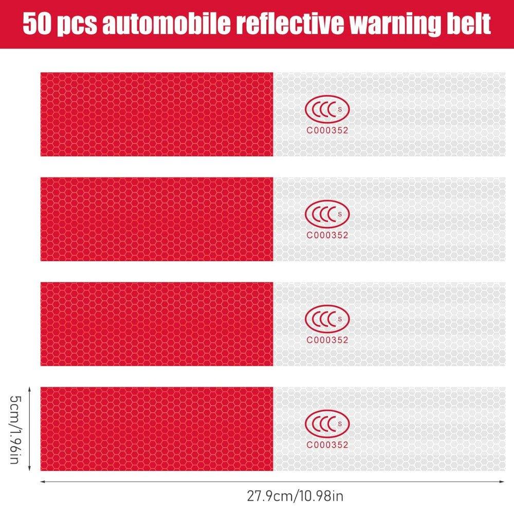 51 db Piros-Fehér Csíkos Öntapadó Fényvisszaverő Szalag, Figyelmeztető Jelölés Kamionokhoz és Pótkocsikhoz, 5 x 27.9 cm, Újracsomagolt termék - Outlet24