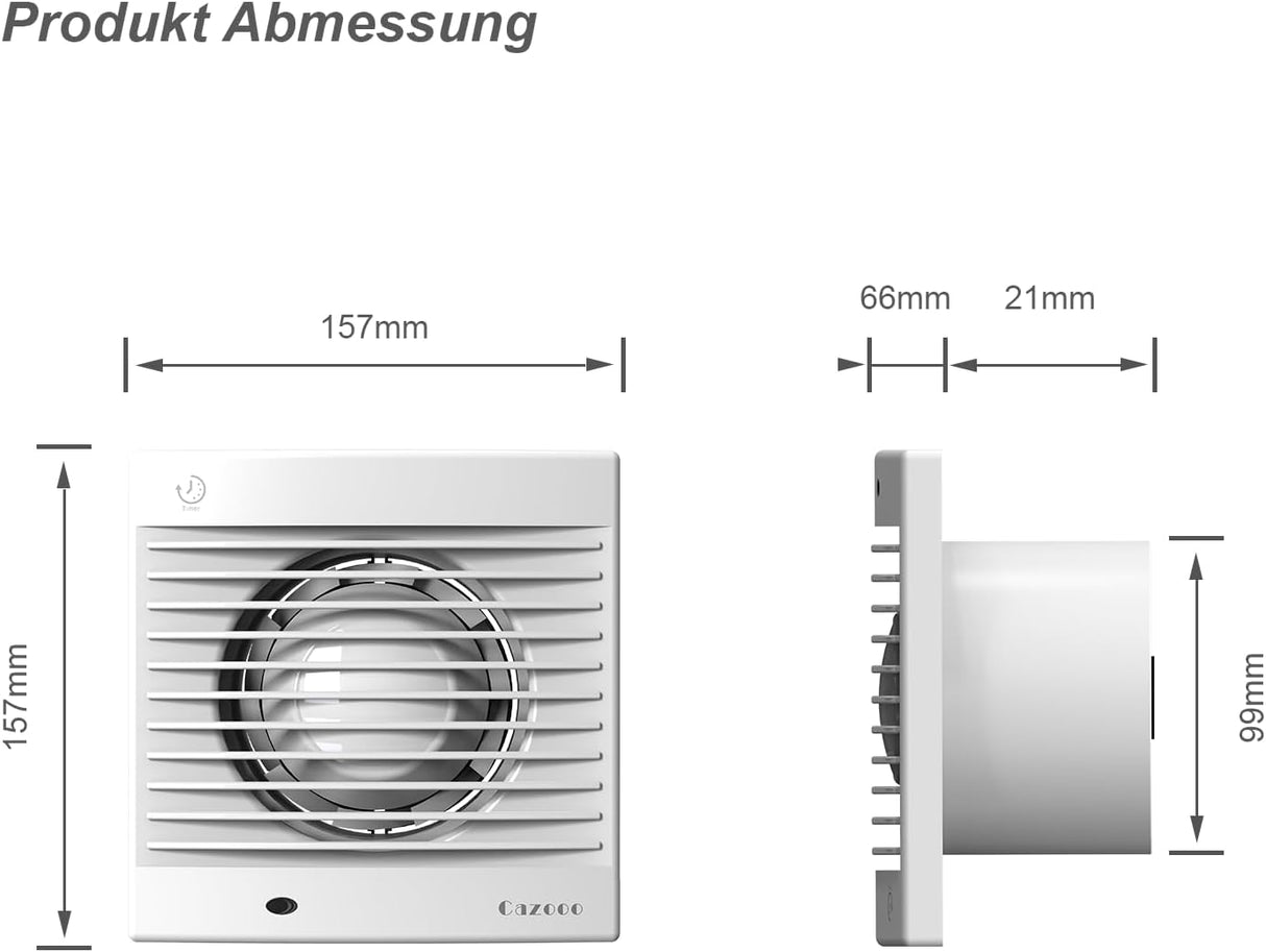 Cazooo 100mm-es Csendes Fürdőszobai Ventilátor Időzítővel - Energiatakarékos, Falra Szerelhető - Image 2