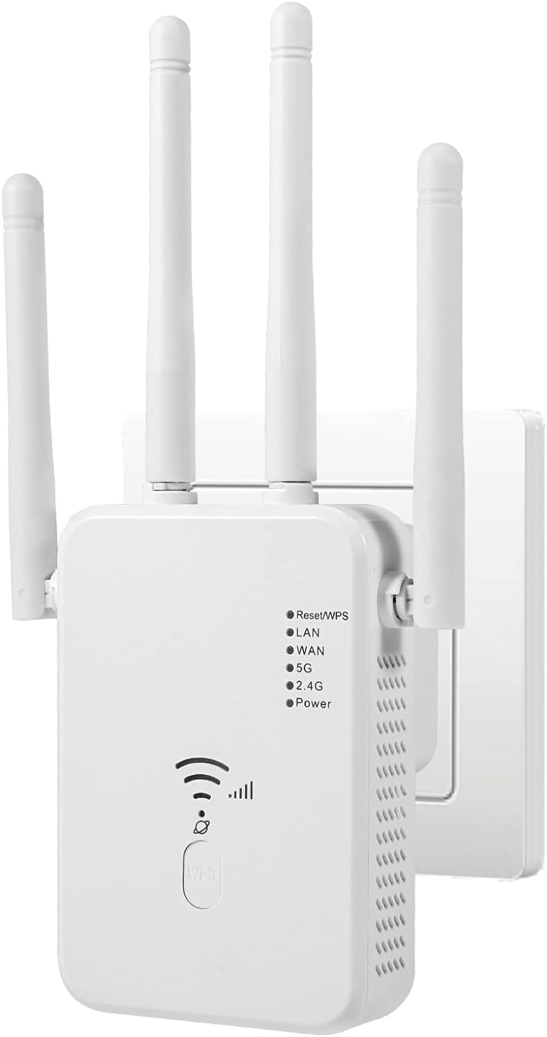 Glxertvz AC1200 Dual Band WiFi Jelerősítő 4 Antennával, LAN Porttal