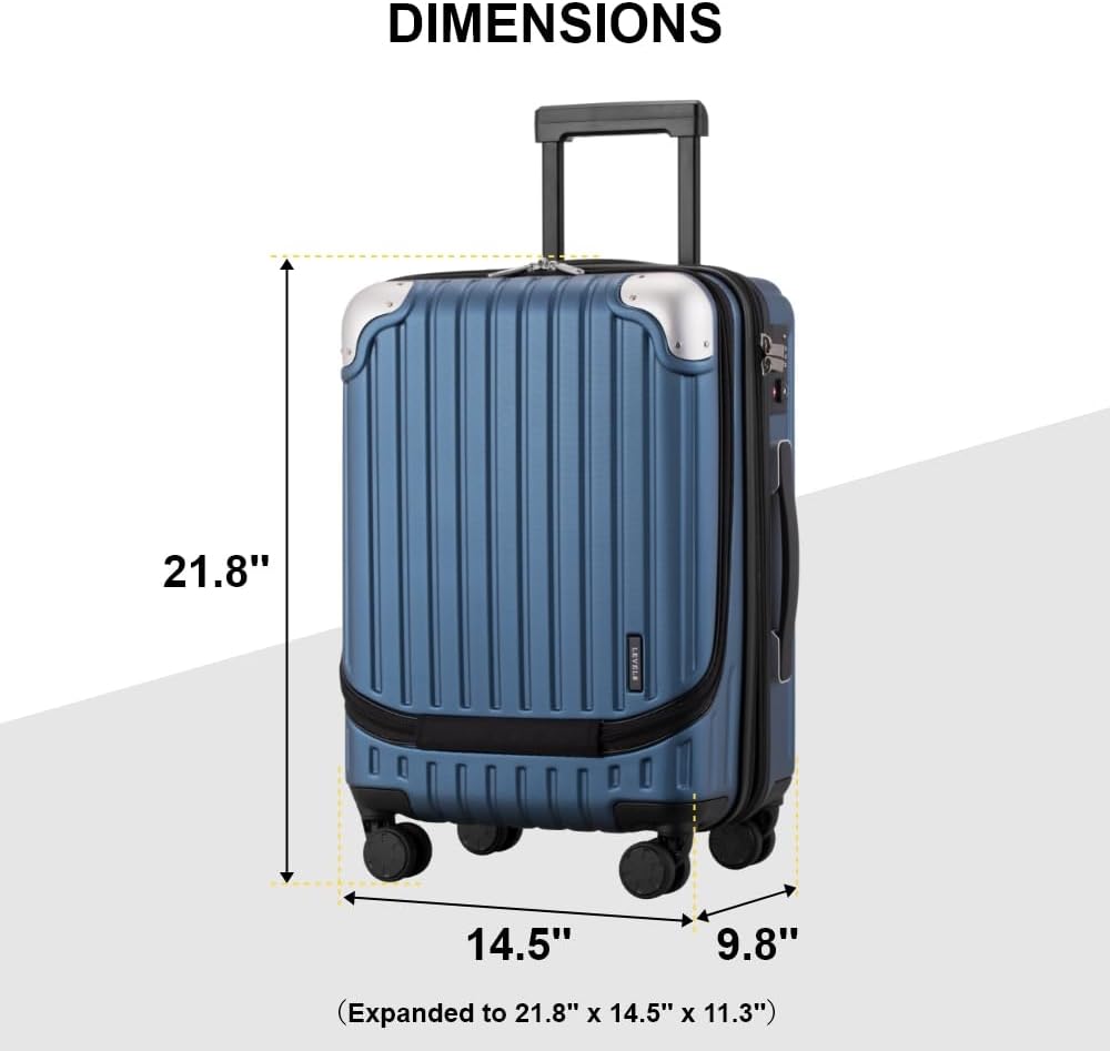 LEVEL8 Bővíthető Kék Keményfalú Bőrönd 55cm, TSA Zárral, 4 Kerékkel