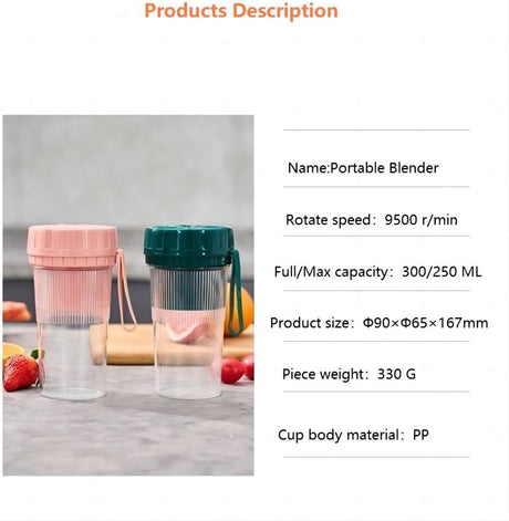 Hordozható Smoothie Készítő Mini Mixer 300ml - USB Tölthető, 4 Pengés - Image 2