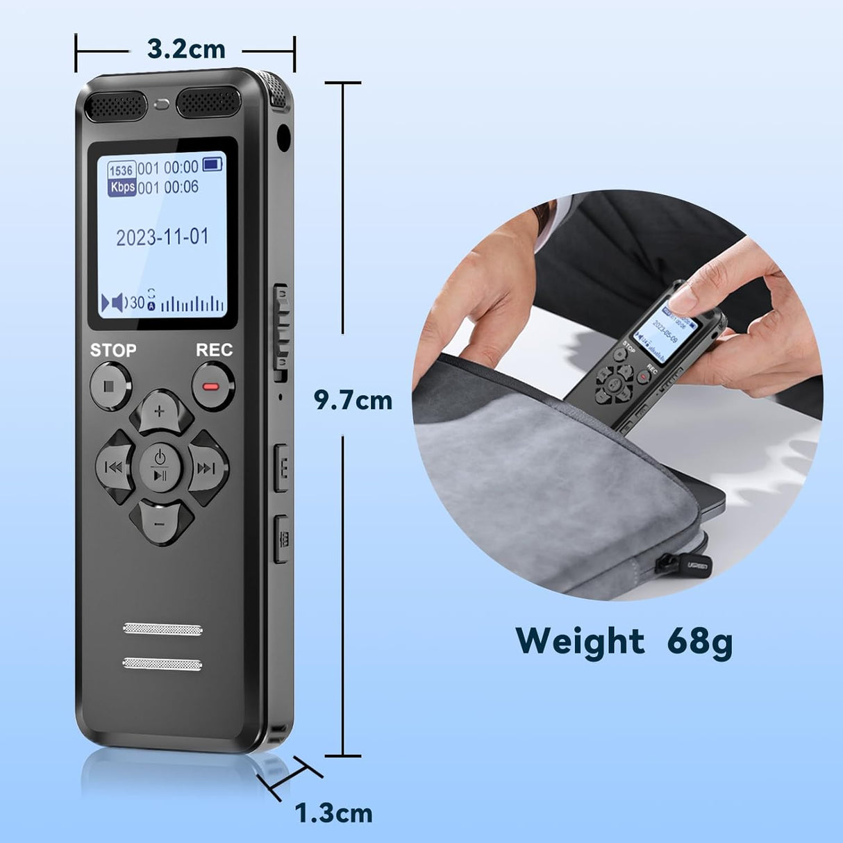 Tonnlog 128GB-os digitális diktafon, zajcsökkentéssel és USB-C csatlakozással - Image 5