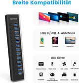 RSHTECH 13 portos USB 3.2 hub aktív tápegységgel, 10Gbps adatátvitel, alumínium