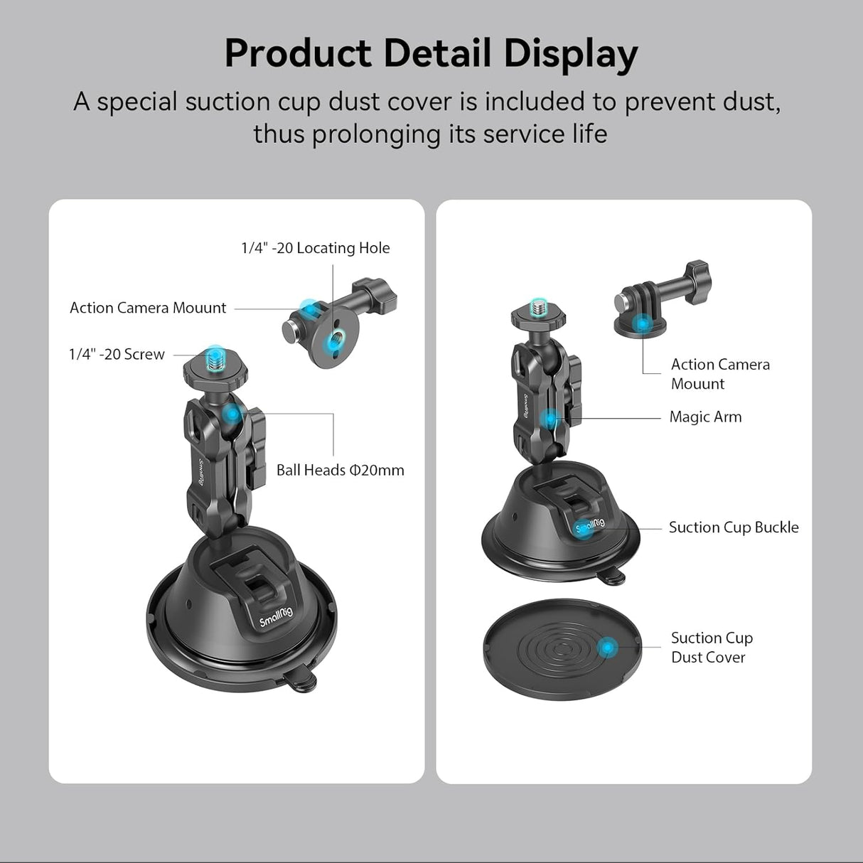 GoPro és DJI kamera rögzítő dupla tapadókorongos autós szélvédőtartó - SMALLRIG 4193 - Image 5