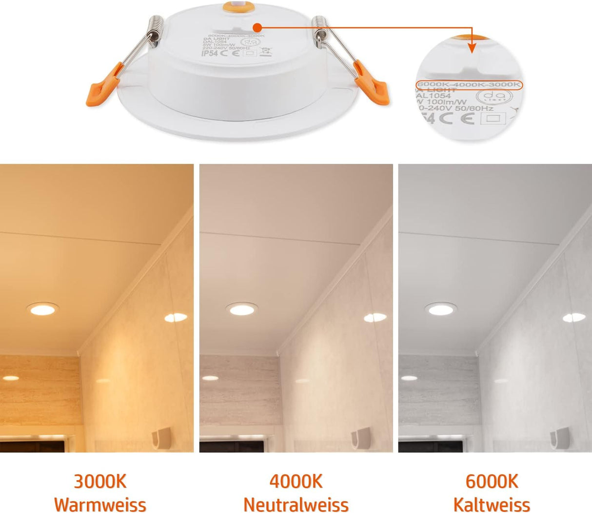 Lapos LED süllyesztett spotlámpa 5W, IP54, 3000/4000/6000K, fürdőszobába, nappaliba - Image 3