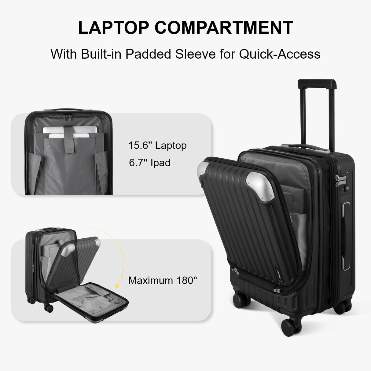 LEVEL8 bővíthető, laptoptartós, ABS+ PC keményfalú bőrönd, 55 cm, fekete