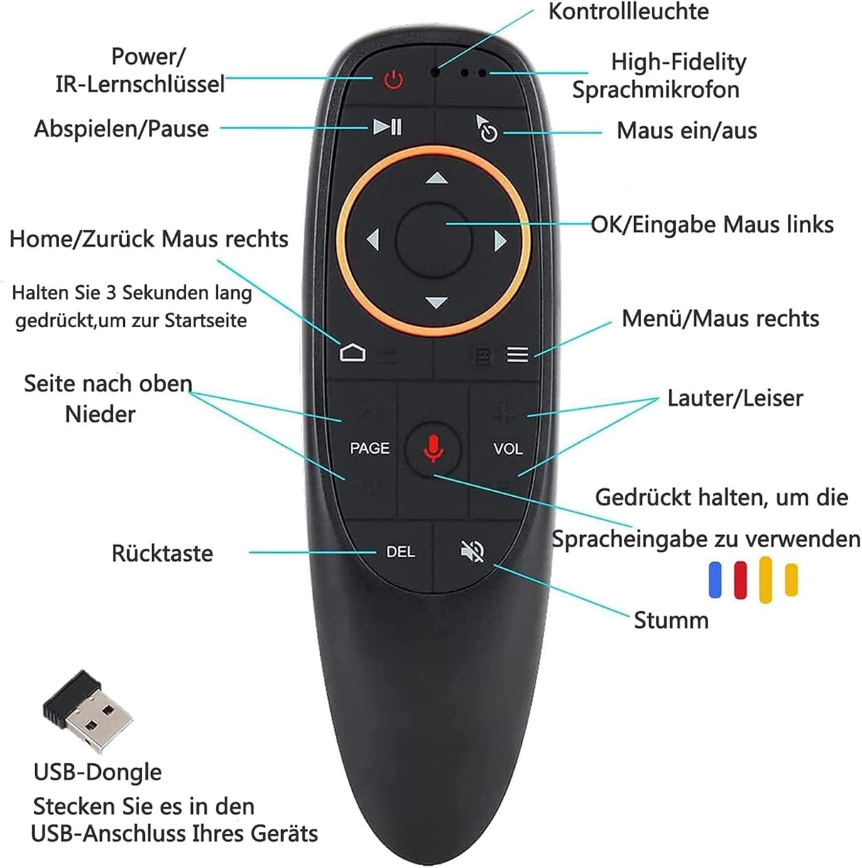 Univerzális 2.4G Air Mouse távirányító hangvezérléssel - Android TV Box, PC, projektor kompatibilis - Image 2