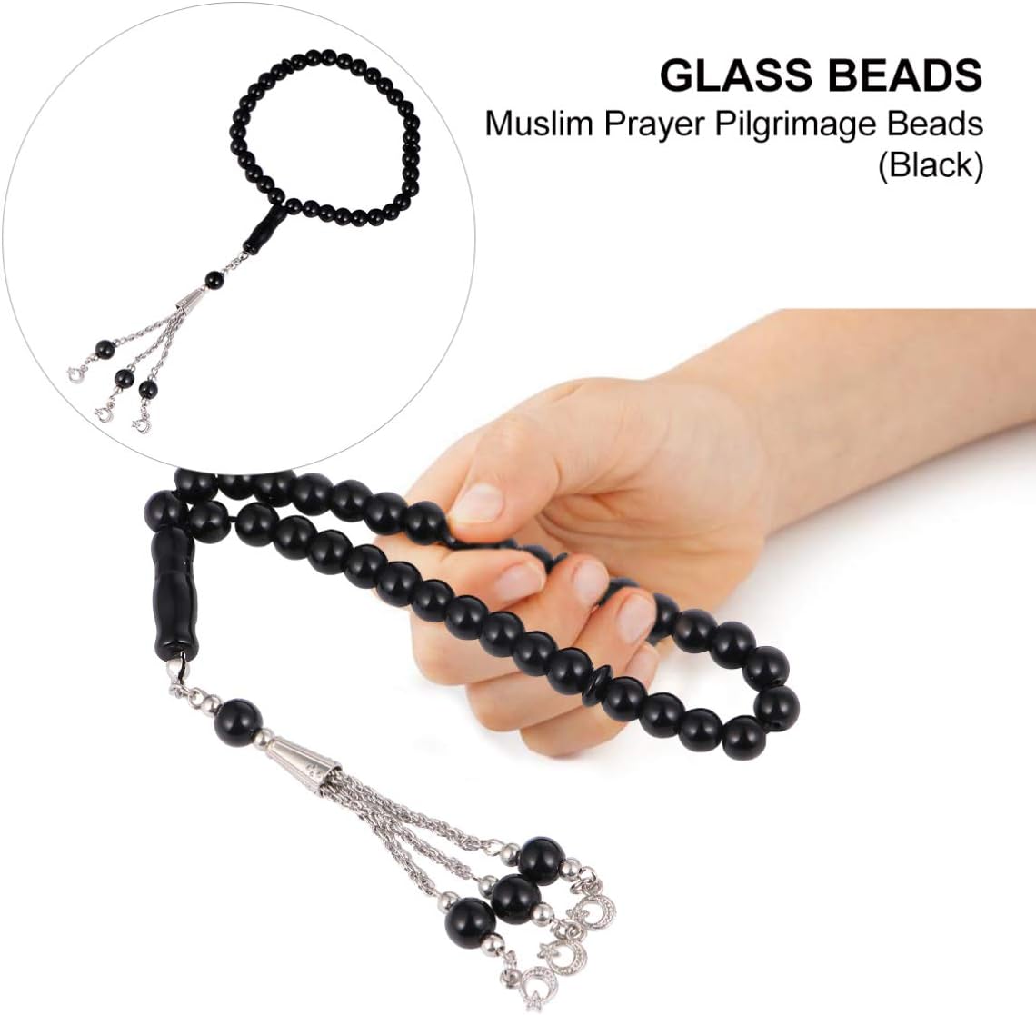 Fekete üveg muszlim imafüzér 33 gyönggyel - Iszlám tasbih karkötő - Image 6