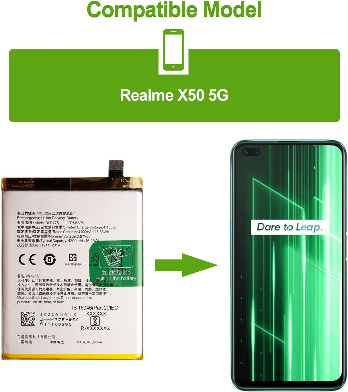 Realme X50 5G akkumulátor cserecsomag szerszámkészlettel - SwarKing - Image 7