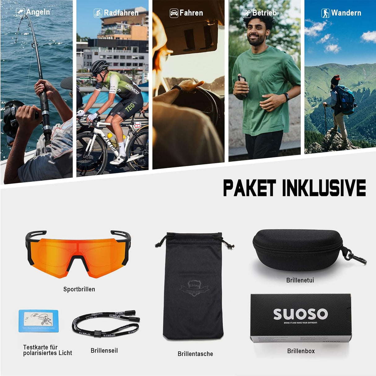 Suoso UV400 Polarizált Napszemüveg - Unisex Kerékpáros, Síelő, Horgász Sportszem - Image 7