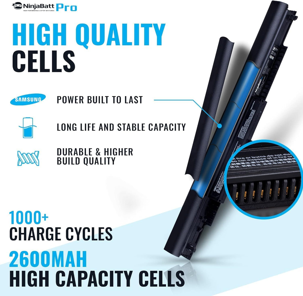 NinjaBatt Pro HP akkumulátor 250 G5, 255 G5 laptopokhoz - 4 cellás, 2600mAh, Samsung cellákkal - Image 3