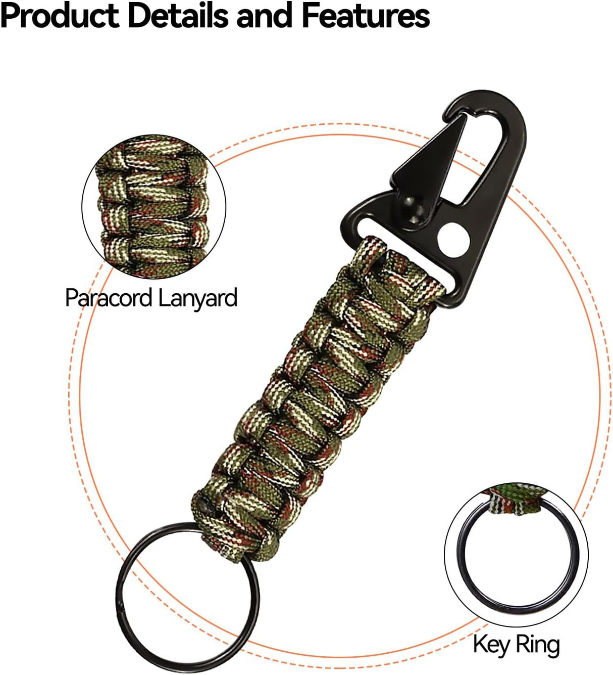 TOLOWOBK Paracord Kulcstartó Karabinerrel - Kültéri Sportokhoz és Túrázáshoz - Image 4