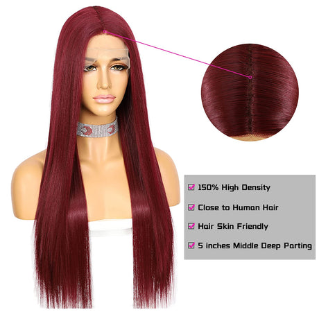 Sapphirewigs Bordó Hosszú Egyenes Paróka Nőknek - 60cm, Hőálló Szintetikus - Image 2