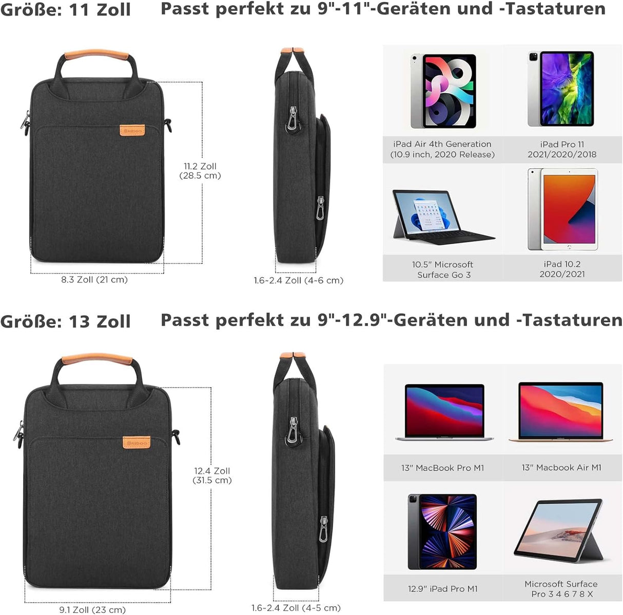 NIDOO 13,6" vízálló laptop táska MacBook, iPad, Surface és más 13" eszközökhöz - Image 3