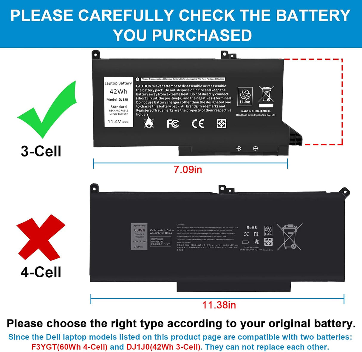 Dell Latitude 7000 sorozatú laptop akkumulátor 42WH, 6 cellás - Image 4