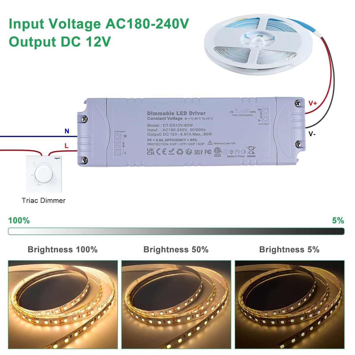 REYLAX LED Transzformátor 12V 80W Dimmelhető, Alacsony Feszültségű Tápegység - Outlet24