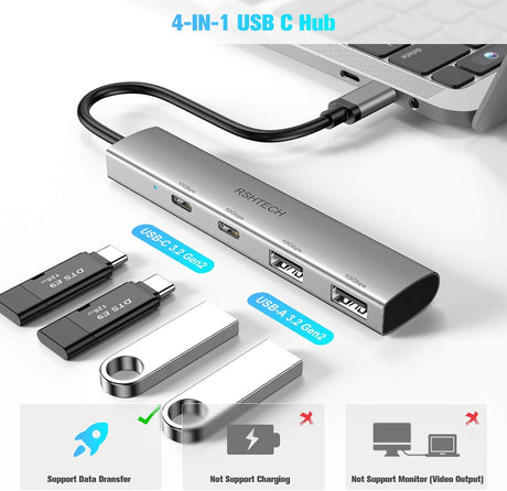 RSHTECH 10Gbps USB-C Hub: 4 portos, MacBook M2/M1 kompatibilis, ultravékony alumínium elosztó - Image 2