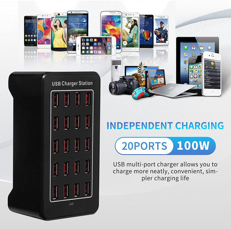 20 portos 100W-os USB töltőállomás Samsung, iPhone, Google, Xiaomi készülékekhez - Image 2