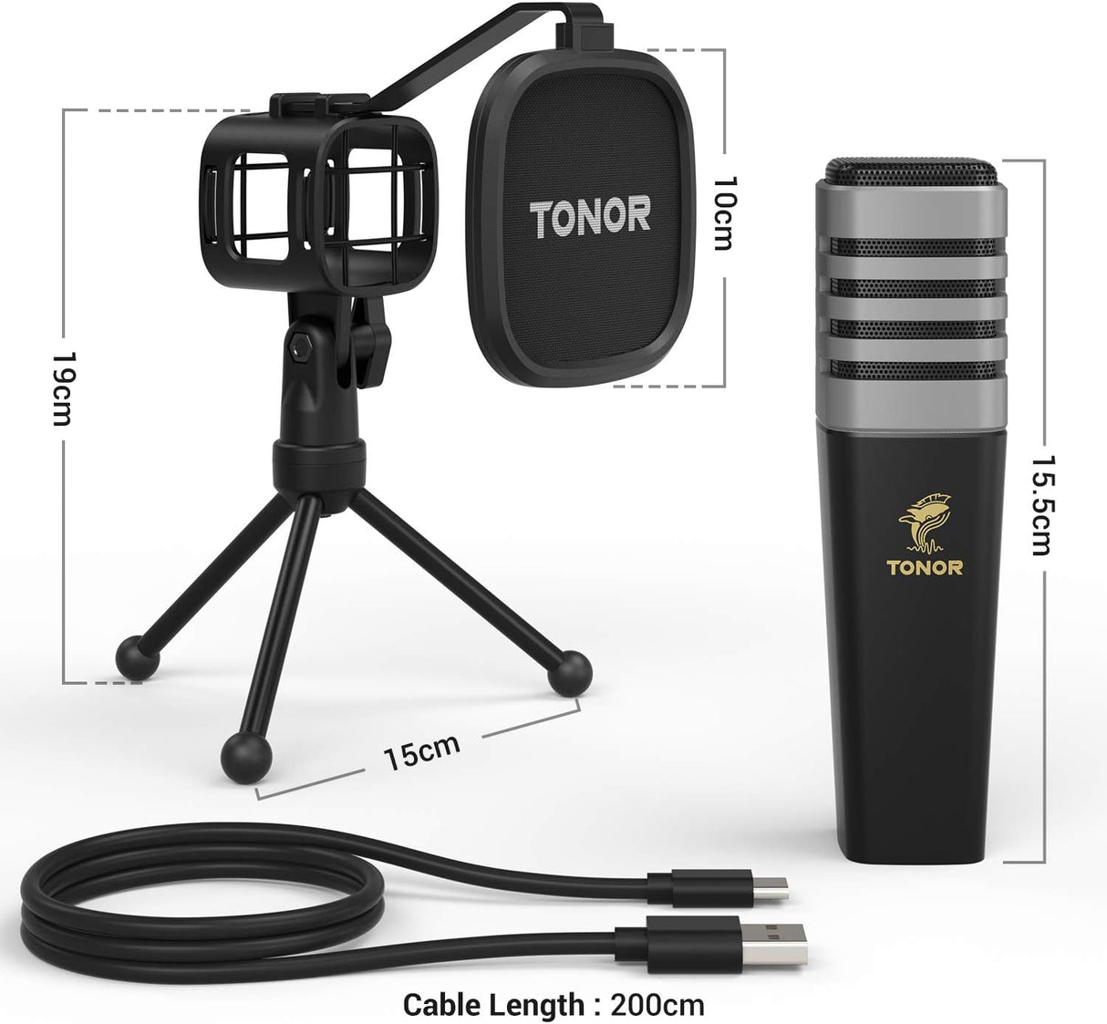 TONOR TC30 USB Kondenzátor Mikrofon Állvánnyal és Popszűrővel - Streaming és Podcast Felvételekhez - Image 6