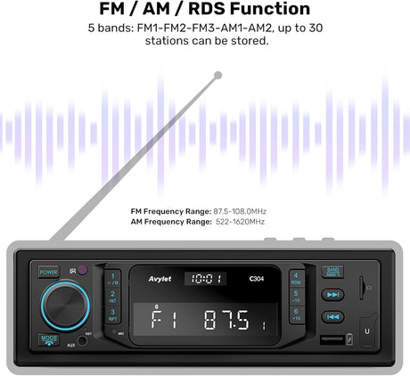 Avylet 1 DIN autórádió Bluetooth 5.0, RDS, 7 színű, 2 USB, MP3 - Image 2