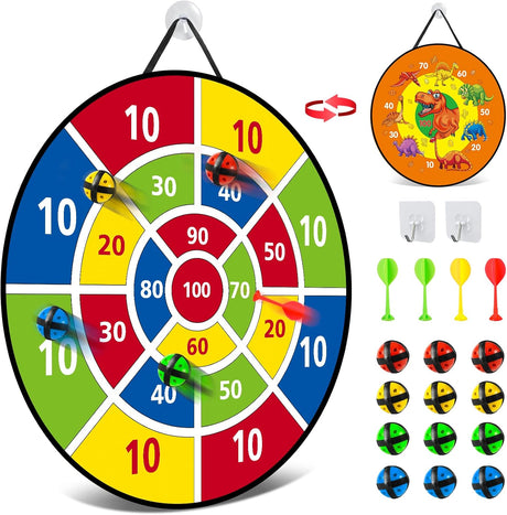 Montessori dinoszauruszos darts tábla gyerekeknek - 66 cm, 12 labdával, kétoldalas, kül- és beltéri játék - Image 1