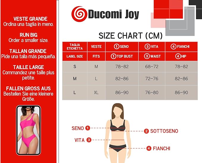 Ducomi Joy Női Egész Testes Fürdőruha - Monovállú Bikini, Push Up Top és Brazil Stílusú Alsó Rész, M méret