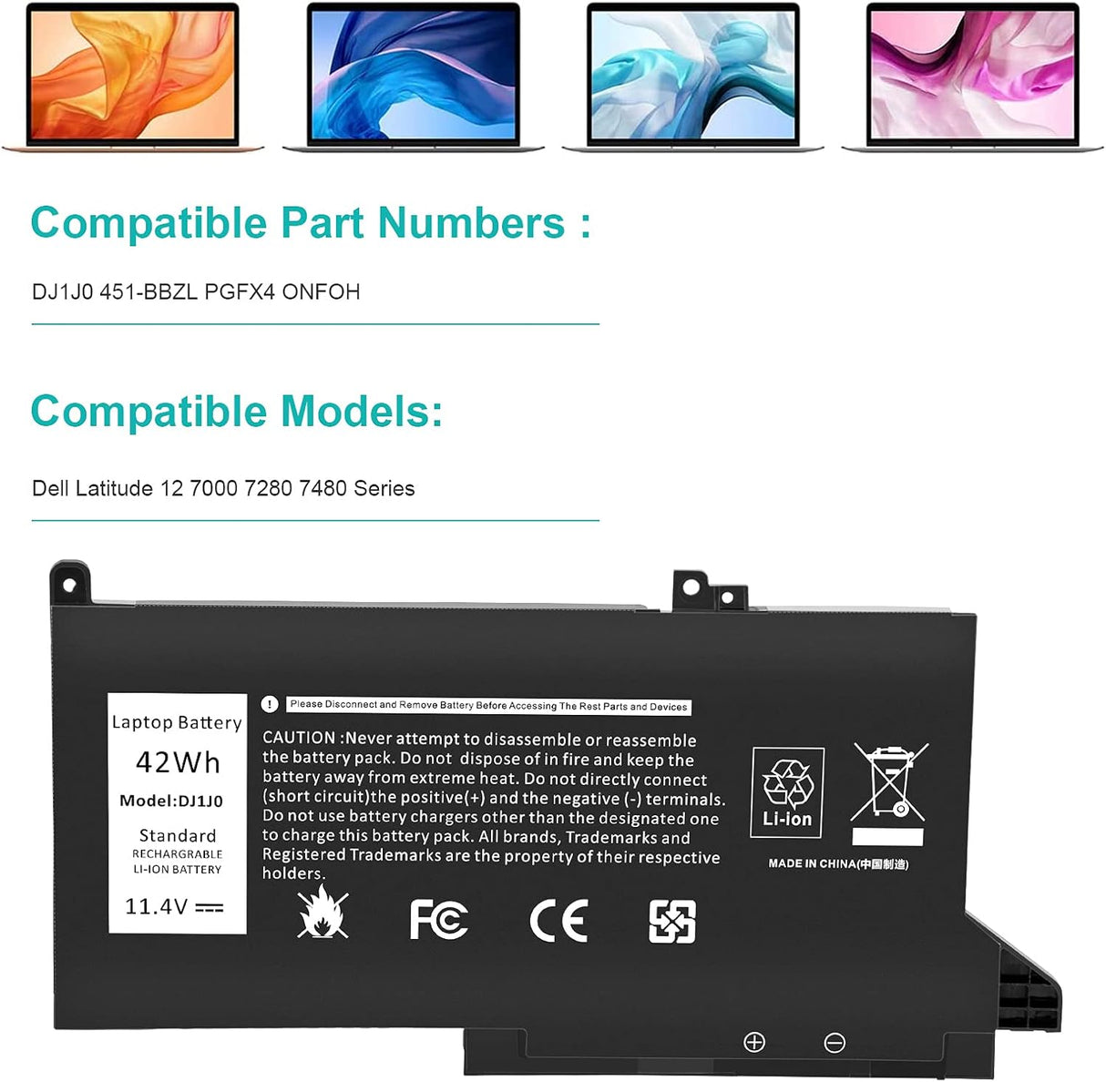 Dell Latitude 7000 sorozatú laptop akkumulátor 42WH, 6 cellás - Image 2