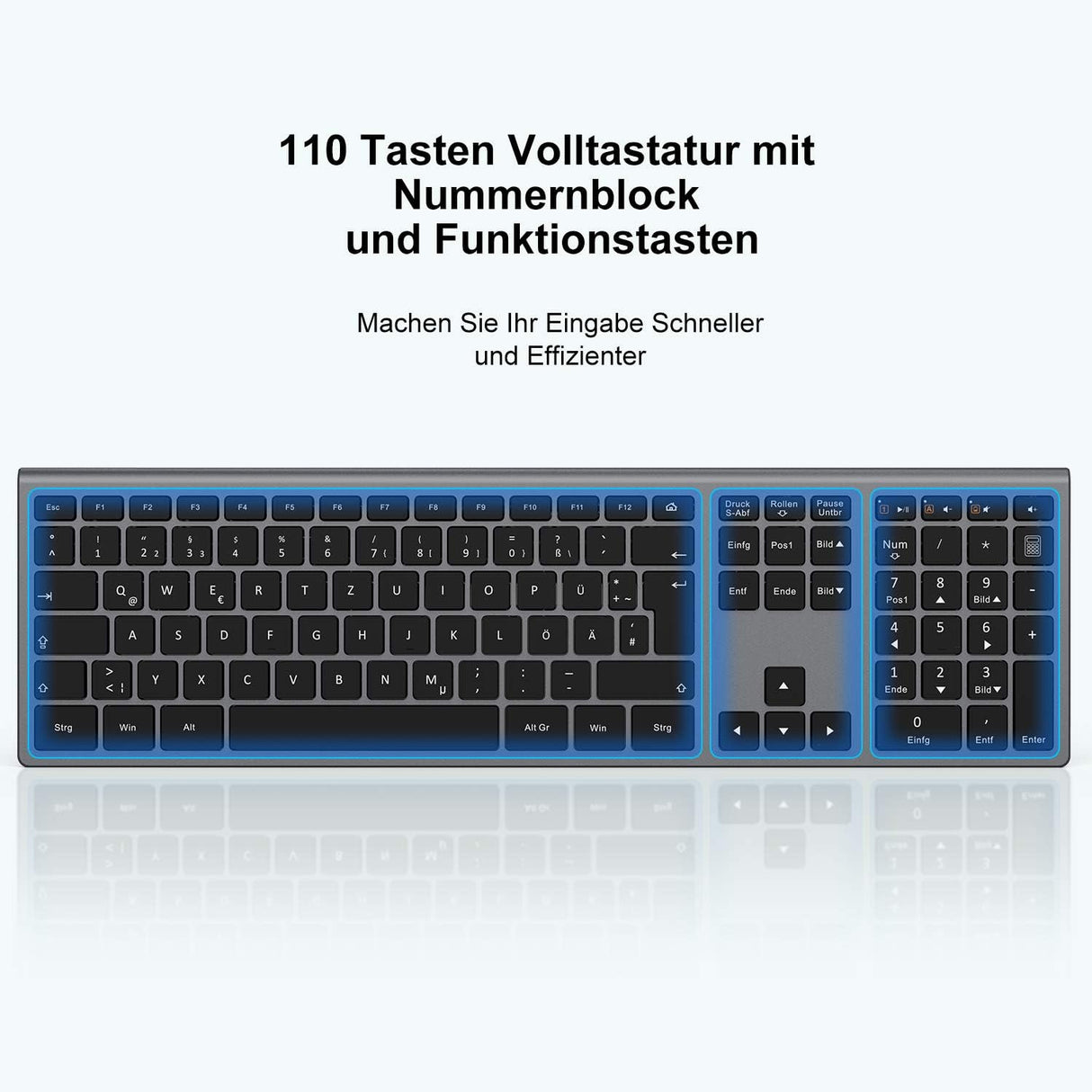 Seenda csendes vezeték nélküli billentyűzet számblokkal, USB, PC/laptop kompatibilis, szürke