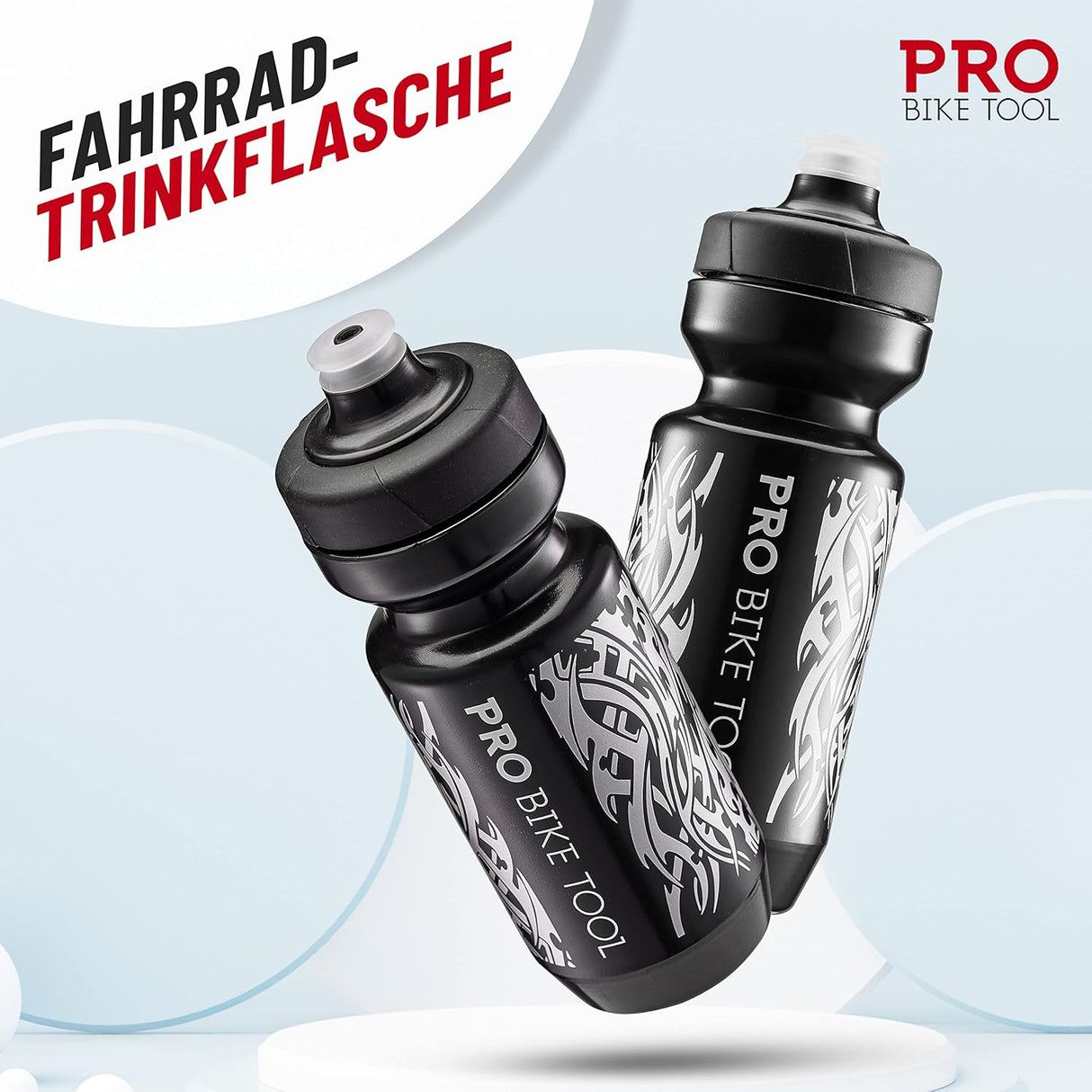 PRO BIKE TOOL Fekete Kerékpár Kulacs 550ml - Gyors Áramlású, Puha Szilikon Szájrésszel