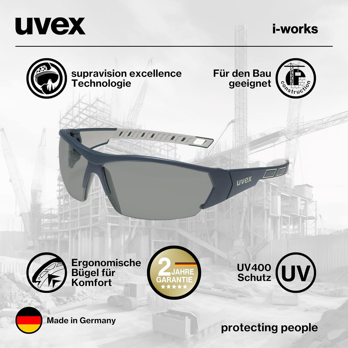 Uvex i-works védőszemüveg, páramentes, karcálló, UV400, antracit-szürke - Image 5