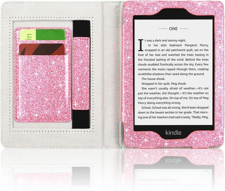 Kindle Paperwhite PU Bőr Tok, Kártyatartóval, Glitter Rózsaszín - Outlet24