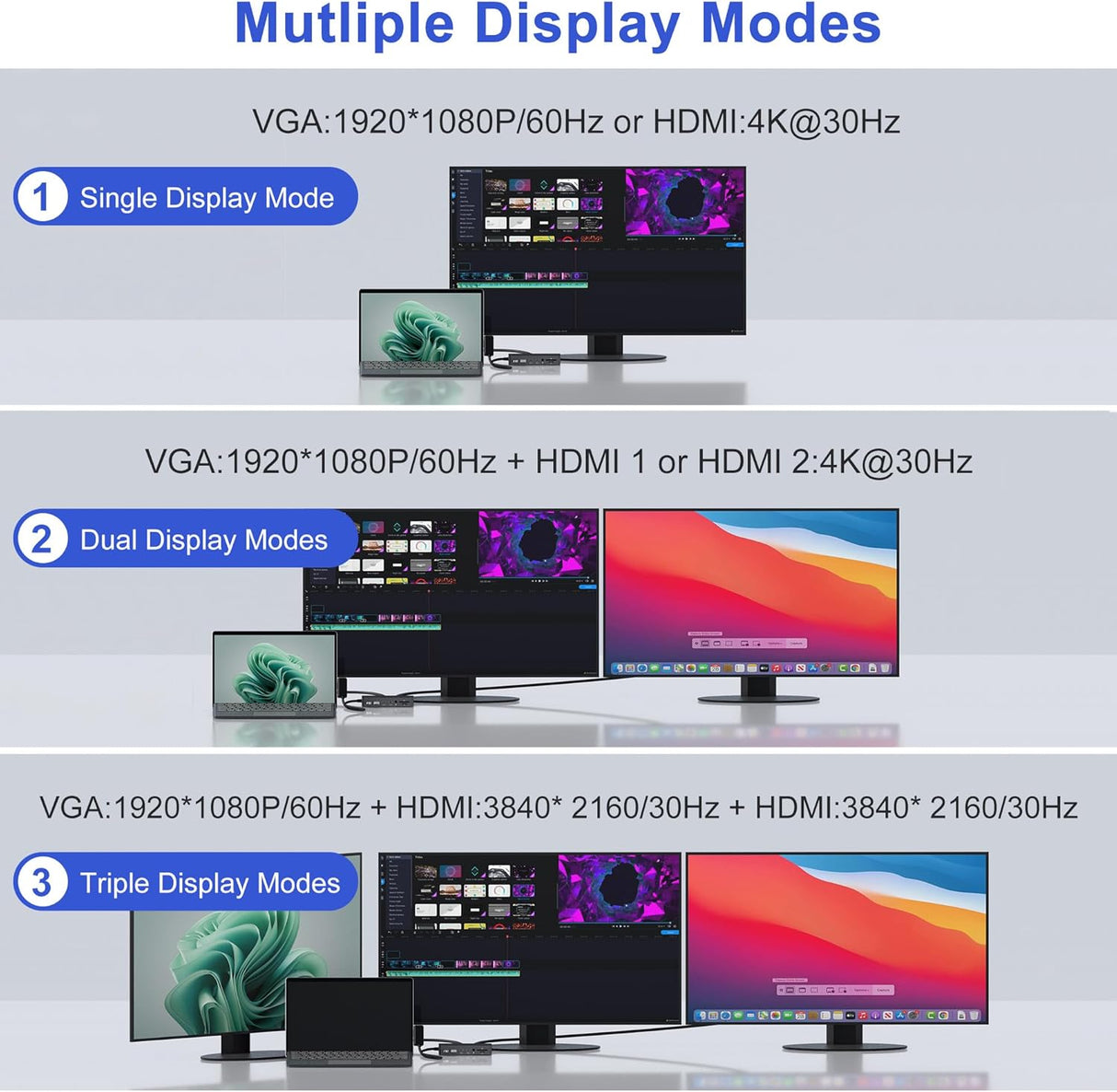 Microsoft Surface dokkoló 12 az 1-ben, tripla kijelzővel, HDMI és VGA portokkal