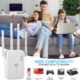 Glxertvz AC1200 Dual Band WiFi Jelerősítő 4 Antennával, LAN Porttal