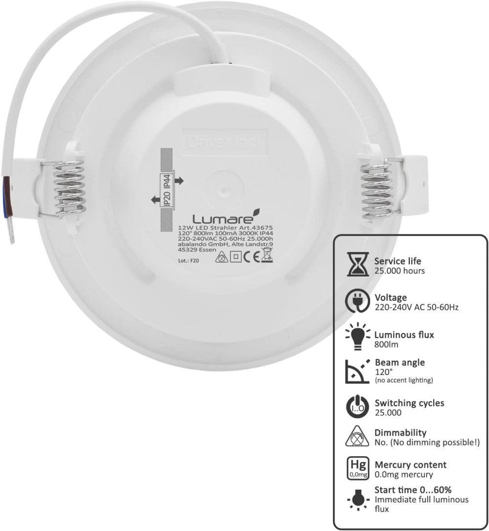 9 darab 12W-os, 26 mm-es süllyesztett, meleg fehér fényű LED lámpa - Outlet24