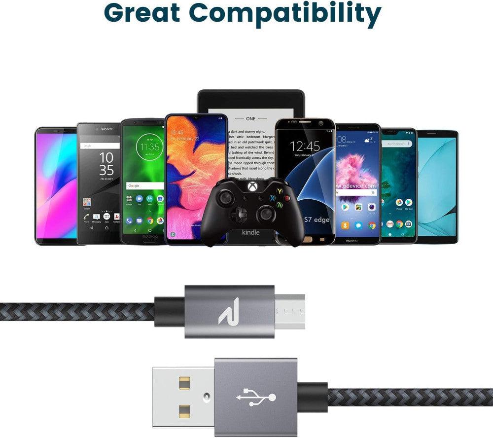 RAMPOW USB-A-Micro USB gyorstöltő kábel, 2 darab, 1 méteres (Szürke) - Újracsomagolt termék - Outlet24