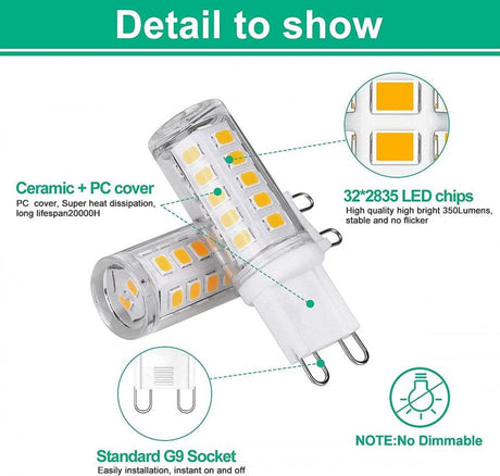 Tailcas G9 LED Izzó, 3.5W, Meleg Fehér 3000K, 350LM, Nem Dimmelhető (5 Csomag) - Outlet24