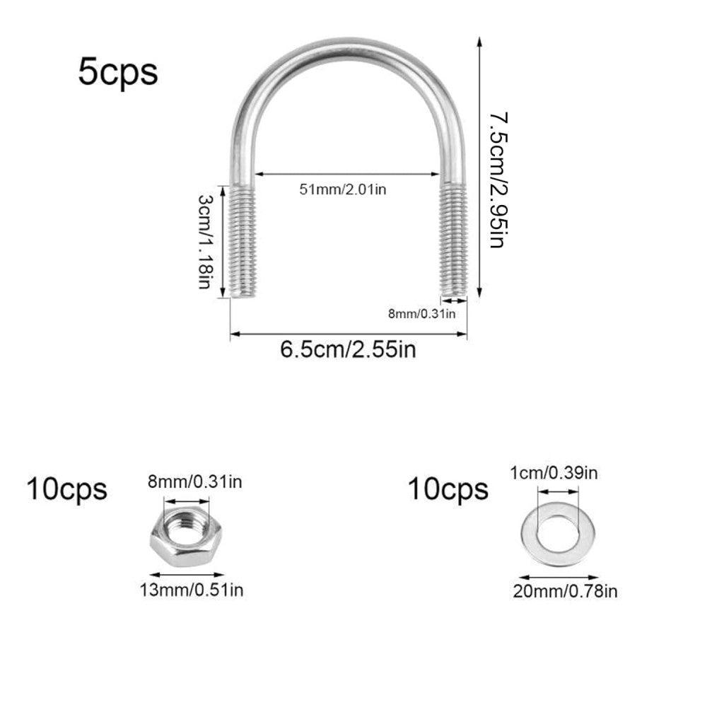 Rozsdamentes acél U-bolt M8 x 50 mm hajódekorációhoz (5 darabos csomag) Újracsomagolt termék - Outlet24