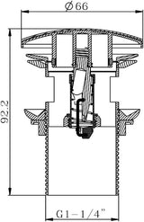 Univerzális lefolyó szerelvény, mosogító dugóval 66mm x 92.2mm G1 - 1/4", Fekete - Outlet24