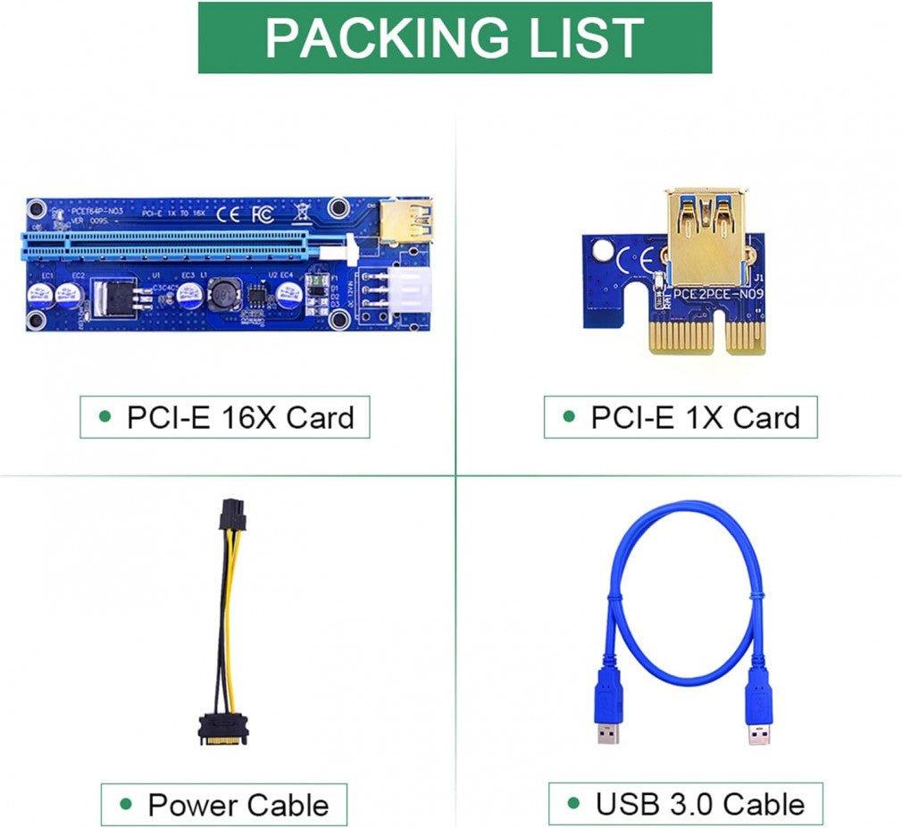 APKLVSR PCI-E Riser Adapter, USB 3.0 kábel, LED Grafikus Bővítés Kriptovaluta Bányászathoz - Outlet24