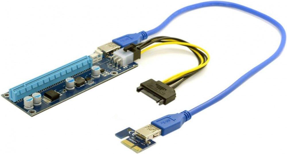 Cablecc PCI-E 1x-16x Bányászgép Erősített Kiterjesztő Riser Adapter USB 3.0 & SATA Tápkábellel - Outlet24