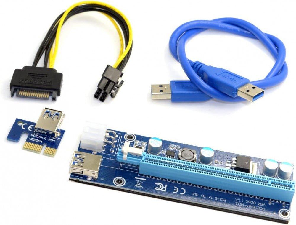 Cablecc PCI-E 1x-16x Bányászgép Erősített Kiterjesztő Riser Adapter USB 3.0 & SATA Tápkábellel - Outlet24